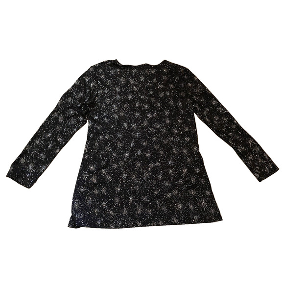 Quacker Factory Sparkle Top Womens Size M Medium Black w Silver Sparkles Blouse - Picture 2 of 11
